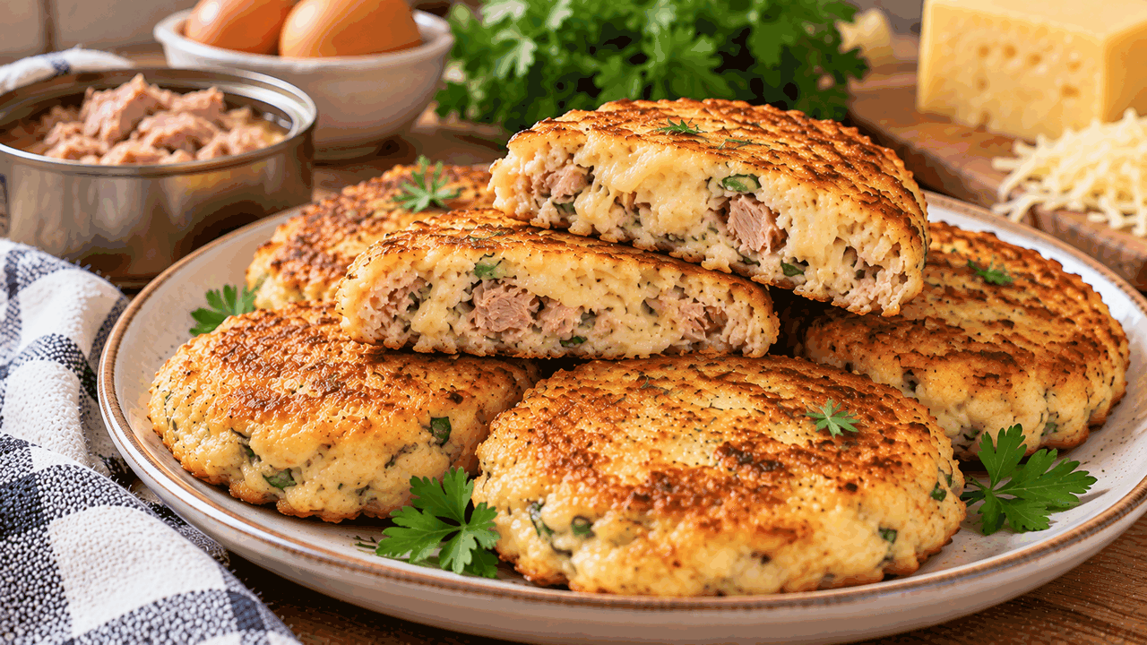 Банку тунца смешиваю с яйцами и сыром: быстрые лепешки выручают, когда готовить совсем не хочется Как приготовить быстрые лепешки из консервирова...
