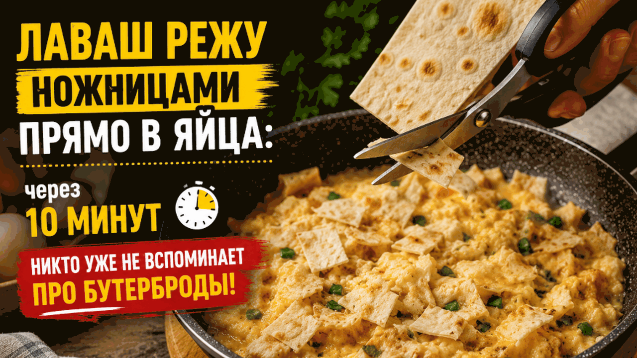 Лаваш режу ножницами прямо в яйца: через 10 минут никто уже не вспоминает про бутерброды Лаваш режу прямо в яйца, добавляю сыр и жарю вс...