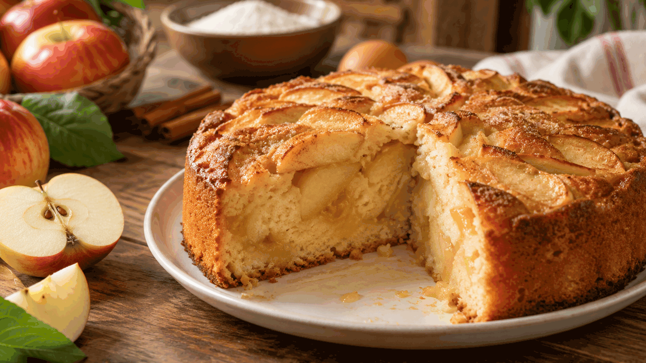 Шарлотка с сочными яблоками может оставаться мо...