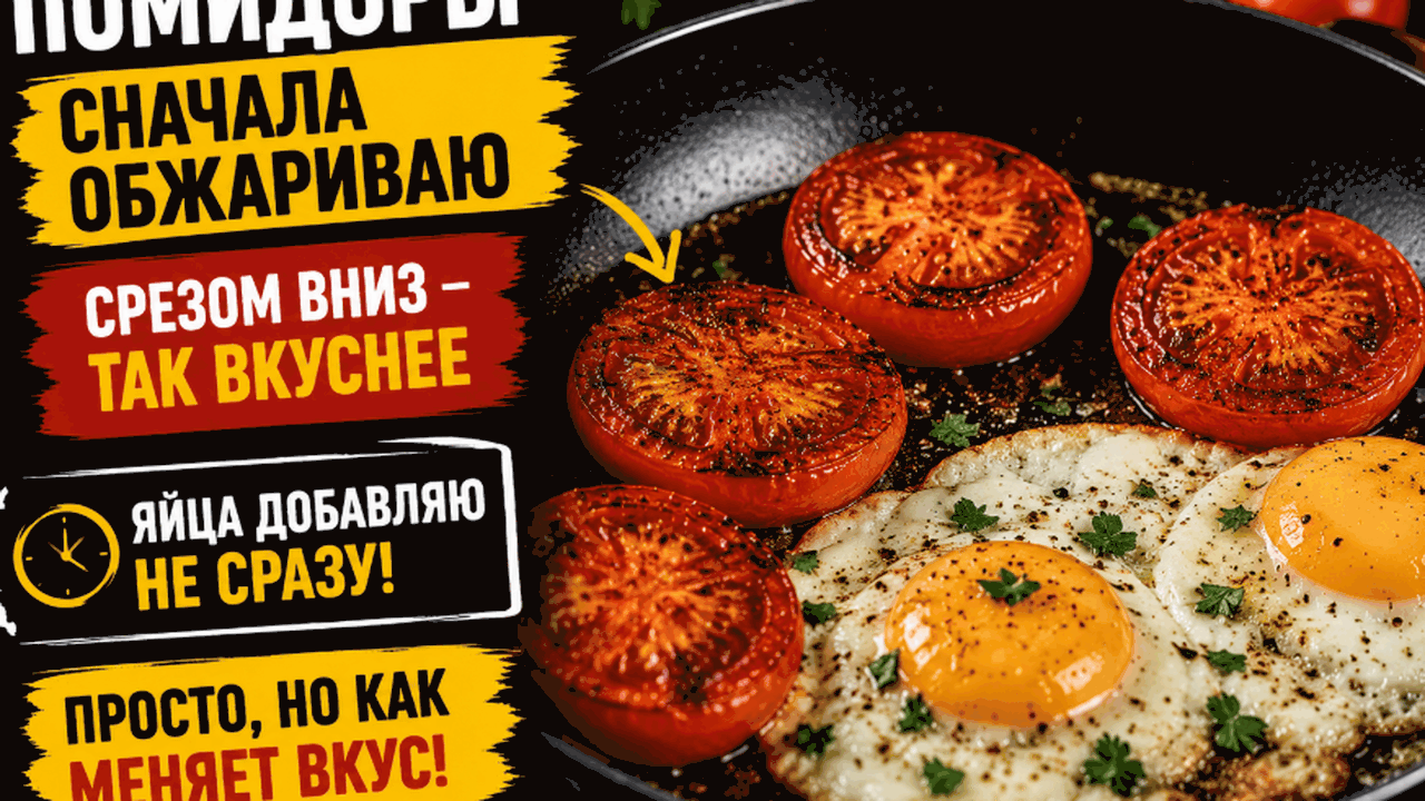 Помидоры для яичницы сначала обжариваю срезом в...