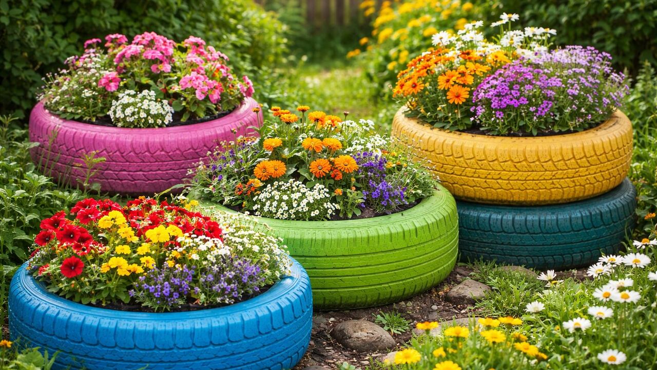 Использование старых автомобильных шин для офор...