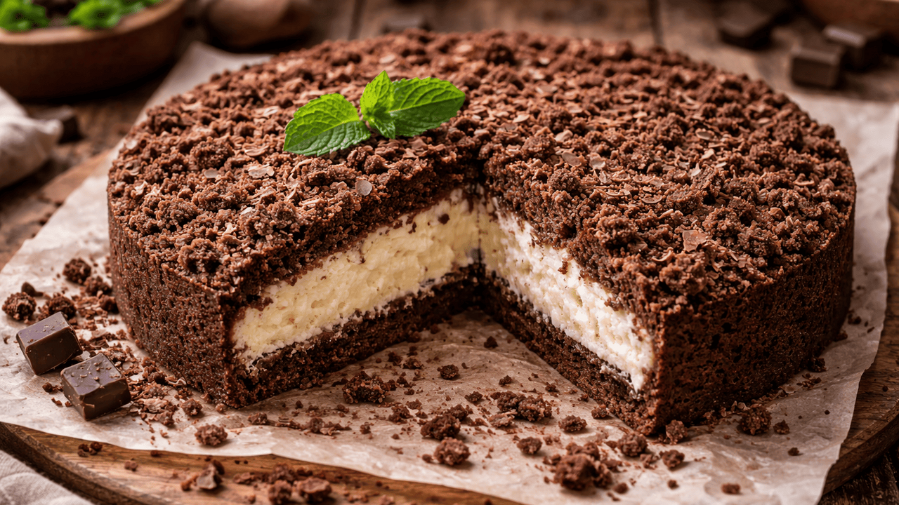 Этот шоколадно-песочный пирог с нежной творожно...