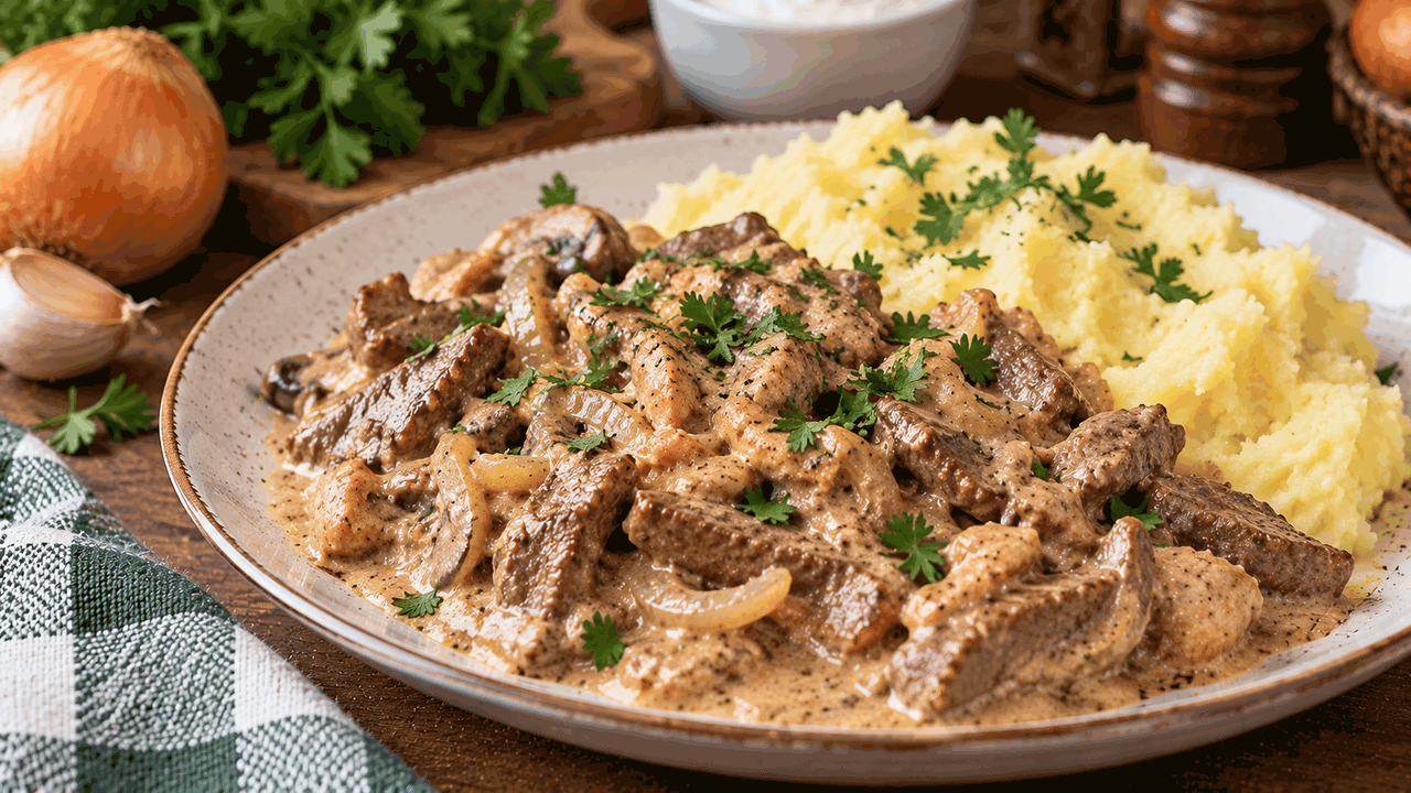  Печень по-строгановски готовится со сметаной и...