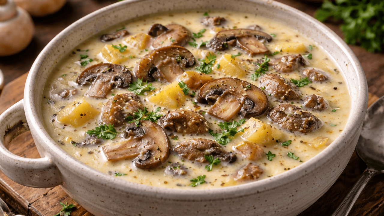 Этот грибной суп с плавленым сыром готовится из...