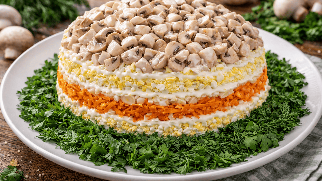 Даже без мяса и сыра получается очень вкусно: салат «Грибок» делается за 15 минут из 4 продуктов Салат «Лесная песня» — из тех рецептов, которые...