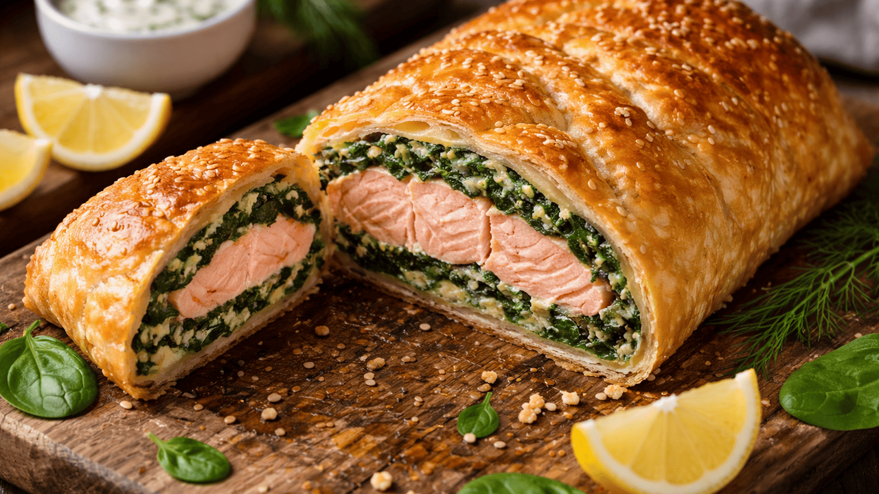 Сочная горбуша с нежной шпинатной начинкой, зап...