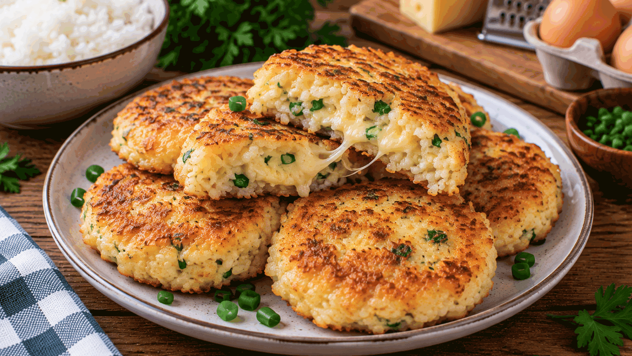 Вчерашний рис можно смешать с яйцом и сыром и з...