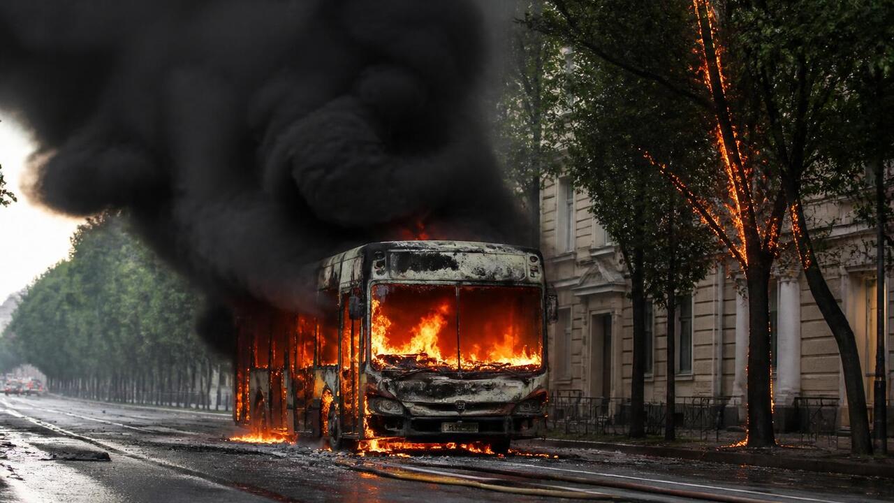В Казани загорелся пассажирский автобус ПАЗ: ви...