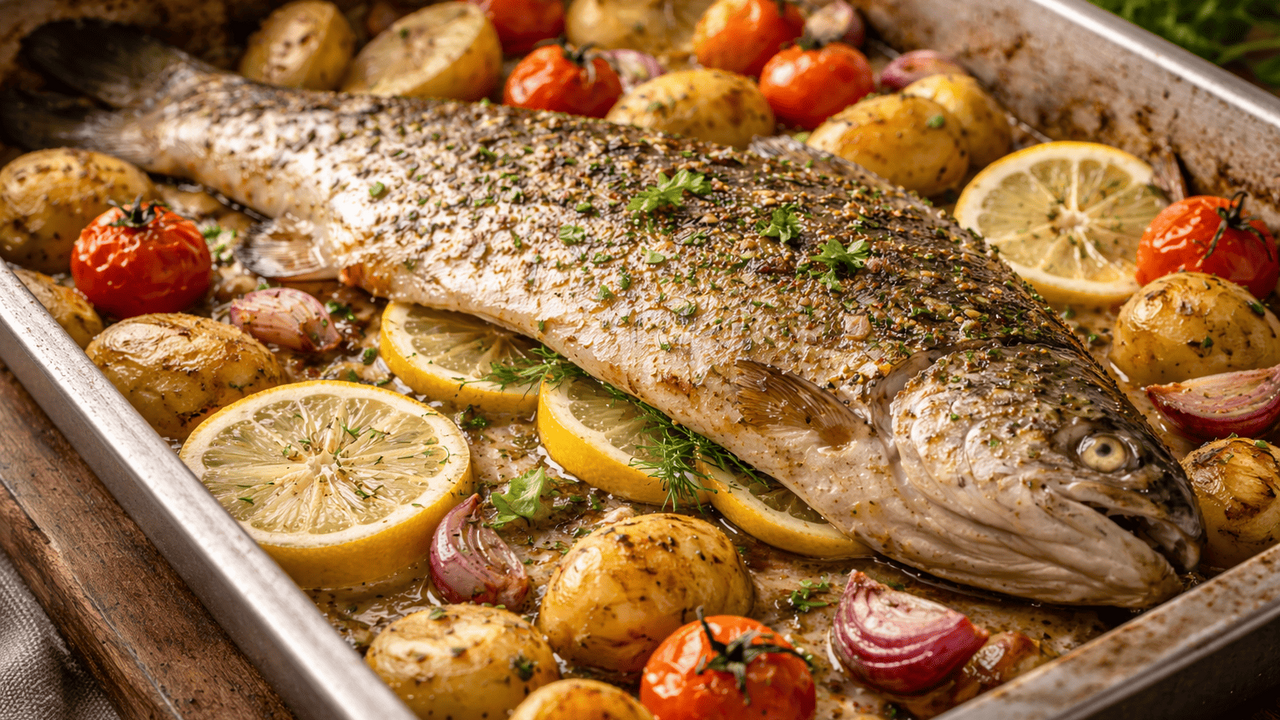 Красная рыба выглядит одинаково роскошно на пра...