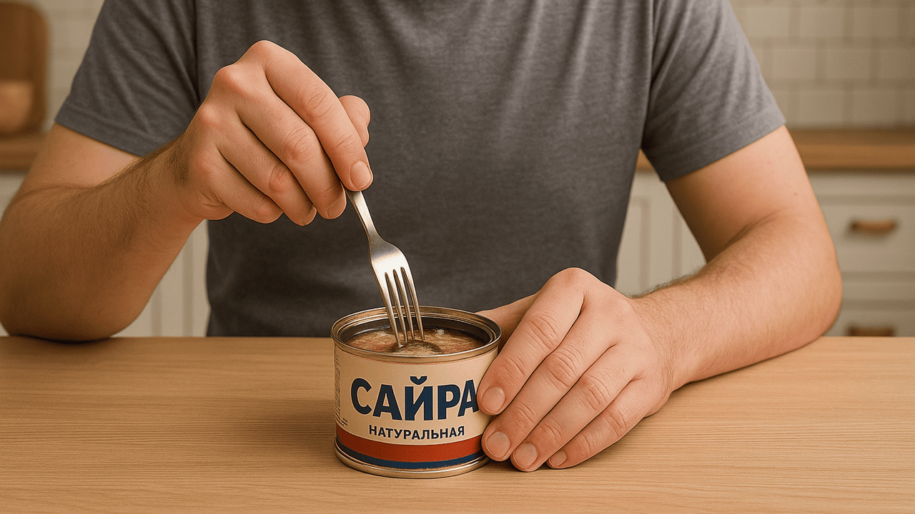 Полки магазинов полны консервированной сайры, о...