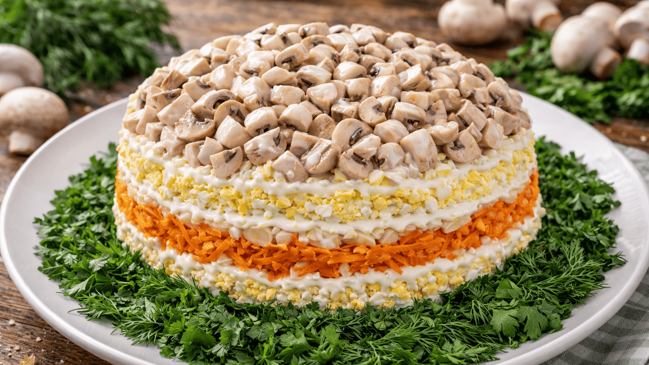 Даже без мяса и сыра этот слоёный салат удивляе...