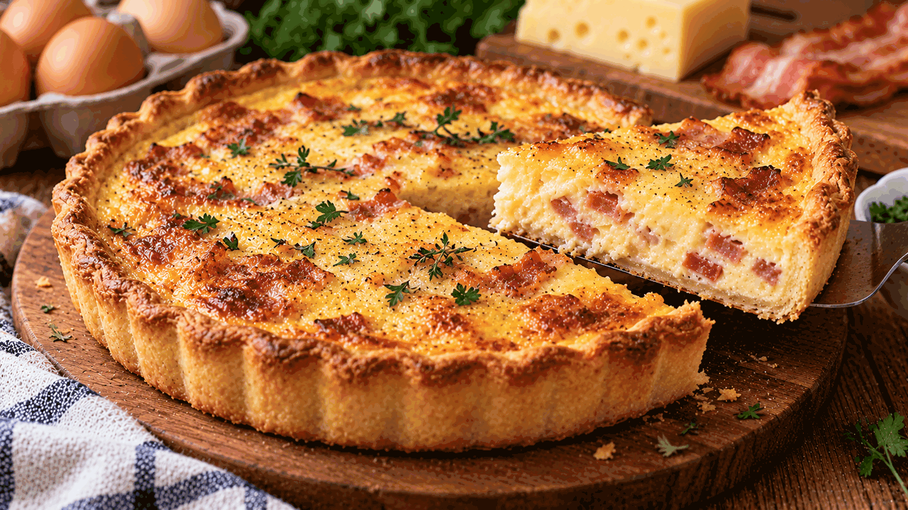 Как приготовить французский киш с беконом и сыр...