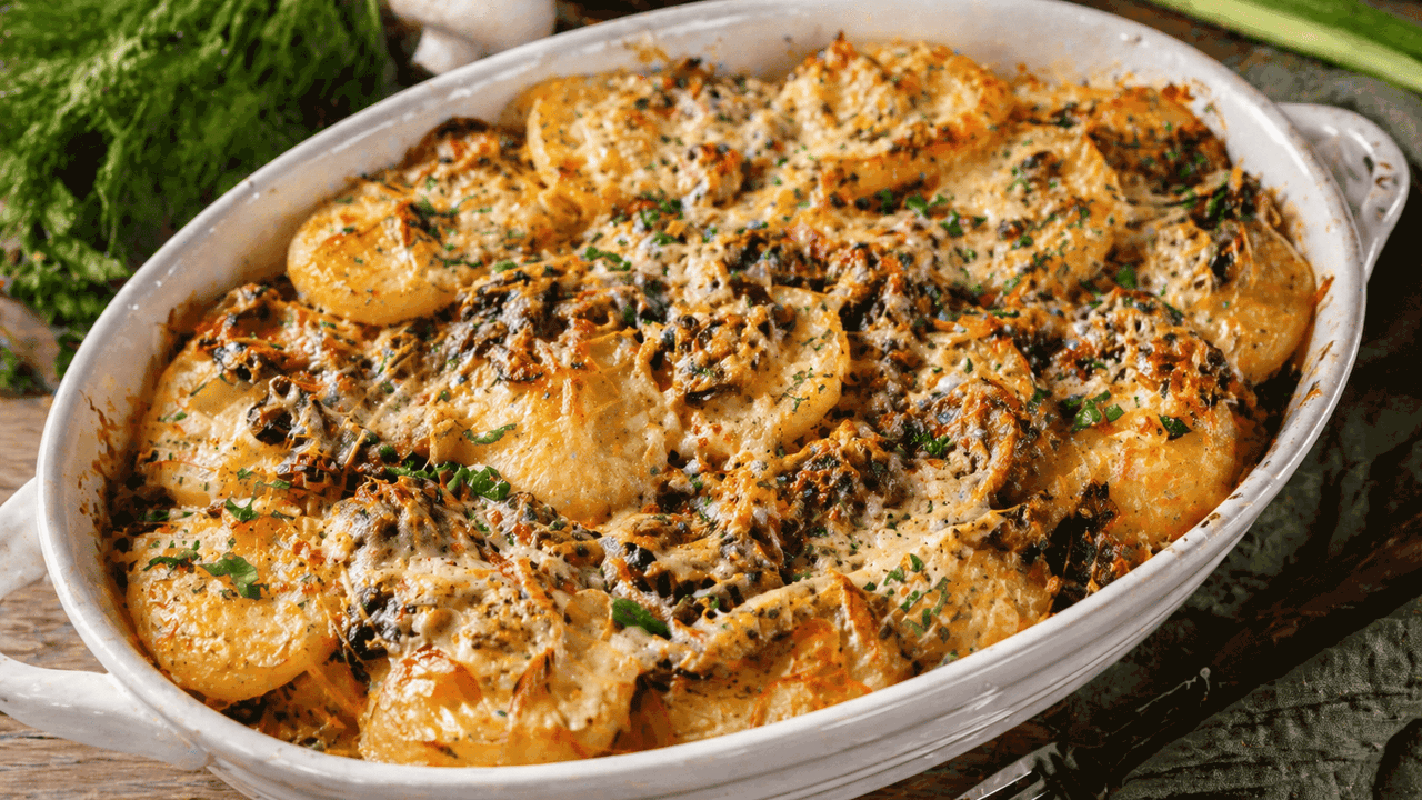 Этот хрустящий картофель с ароматной грибной на...