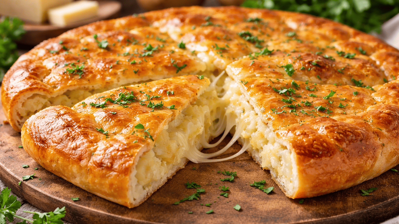 Ароматный картофельный пирог с тянущимся сулугу...