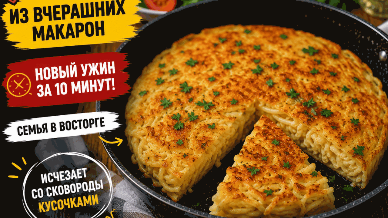 Вчерашние макароны смешиваю с яйцами и сыром и ...