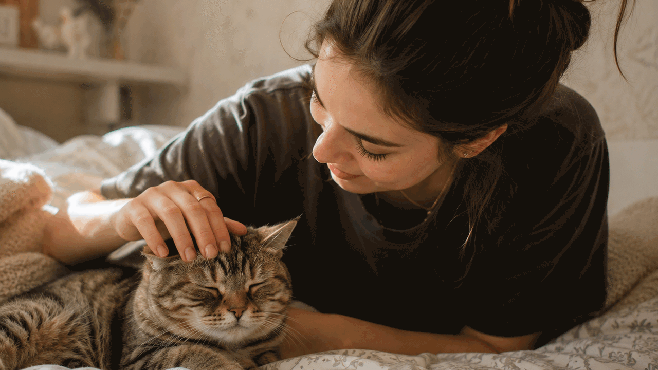 Кошка может мурлыкать, лежать рядом и даже пере...
