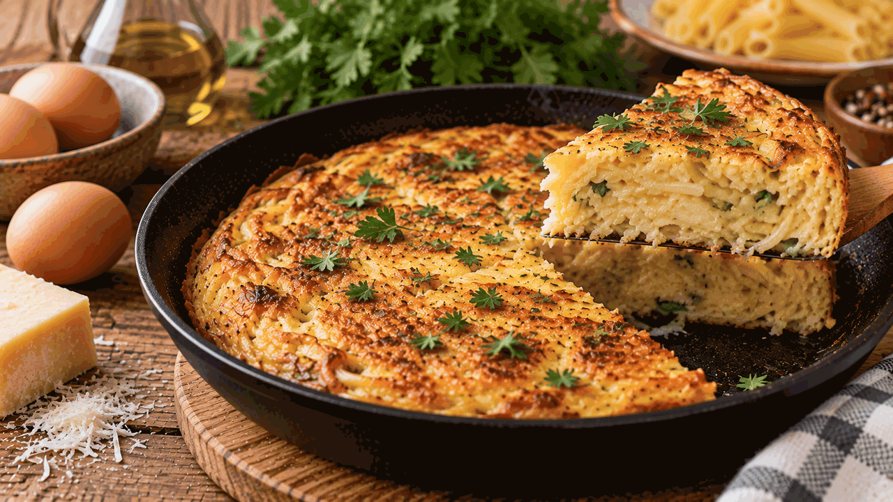 Макароны смешиваю с яйцами и сыром: итальянскую фриттату готовлю из вчерашнего ужина Из оставшихся после ужина макарон можно пригото...