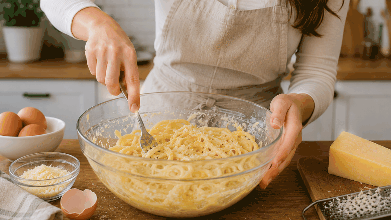 Макароны смешиваю с яйцом и сыром: вчерашний гарнир превращается в завтрак за 10 минут Вчерашние макароны можно смешать с яйцом и сыро...