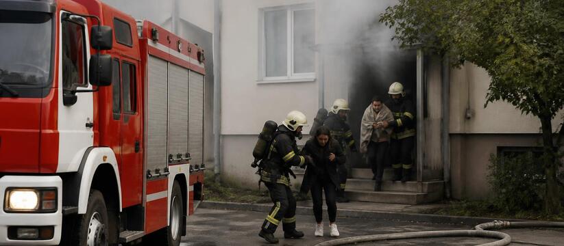 В Альметьевске пожарные спасли двоих детей из г...